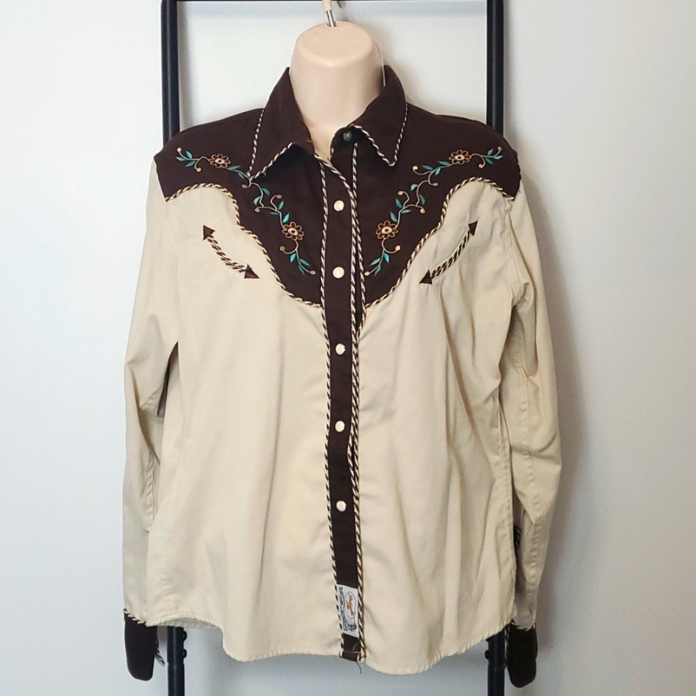 Vintage Panhandle Slim Western Shirt Embroidered Snap Brown L Y2K
